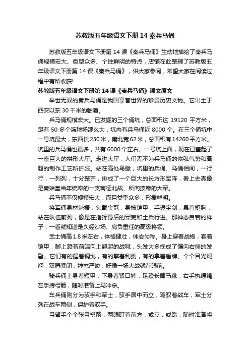 苏教版五年级语文下册14秦兵马俑