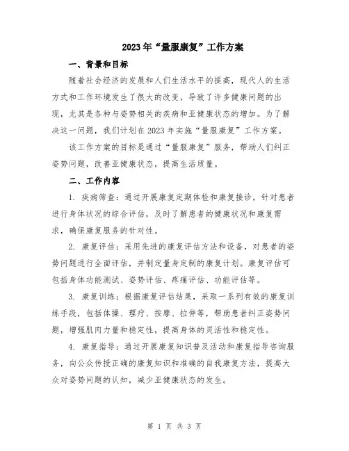 2023年“量服康复”工作方案