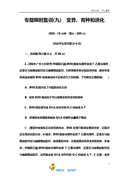 2020高考生物：专题限时集训9 变异、育种和进化