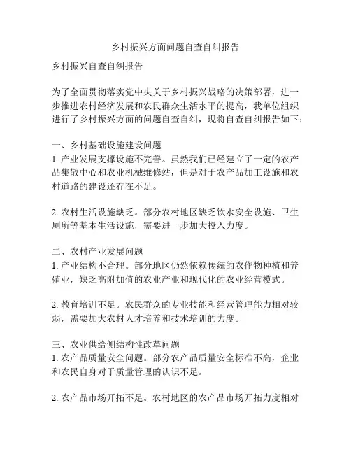 乡村振兴方面问题自查自纠报告