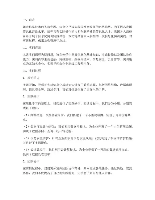 信息化实训实践报告范文