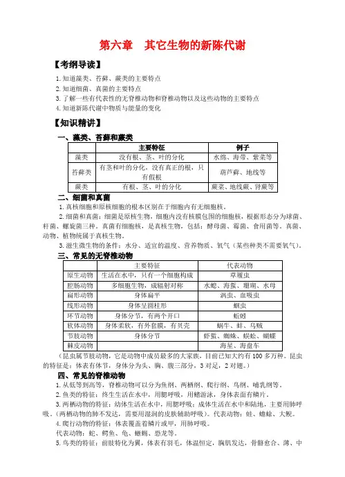 中考科学一轮复习——其他生物的新陈代谢 浙教版