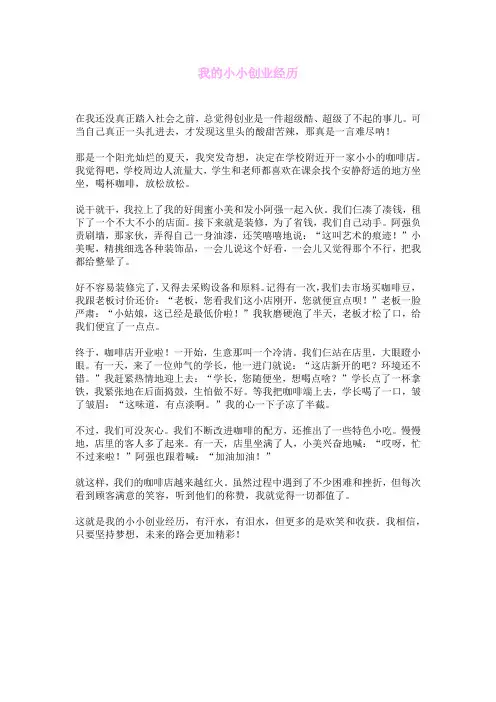 我的小小创业经历