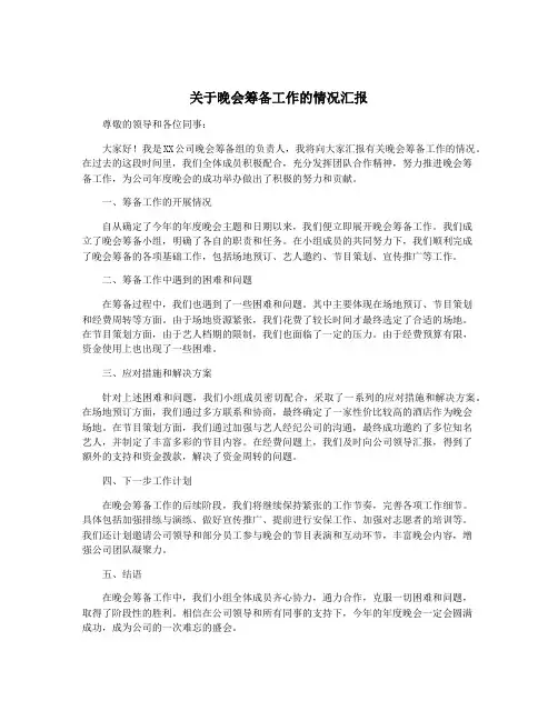 关于晚会筹备工作的情况汇报