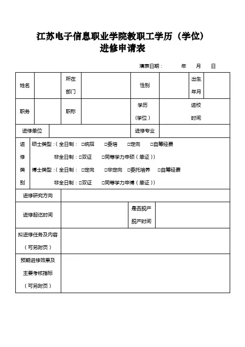 19版_江苏电子信息职业学院教职工学历(学位)进修申请表
