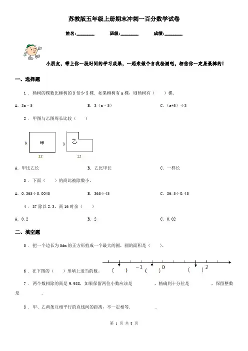 苏教版-五年级上册期末冲刺一百分数学试卷