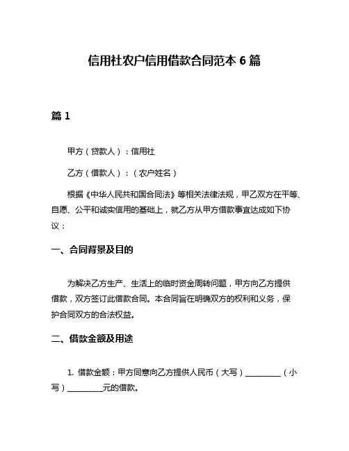 信用社农户信用借款合同范本6篇