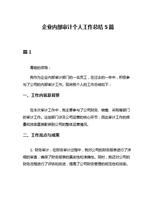 企业内部审计个人工作总结5篇