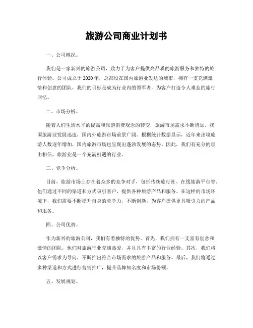 旅游公司商业计划书