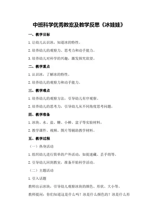 中班科学优秀教案及教学反思《冰娃娃》