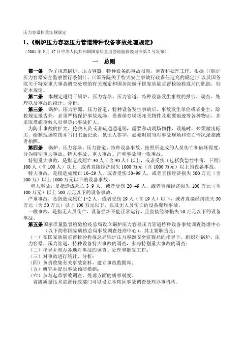压力容器相关法规规定