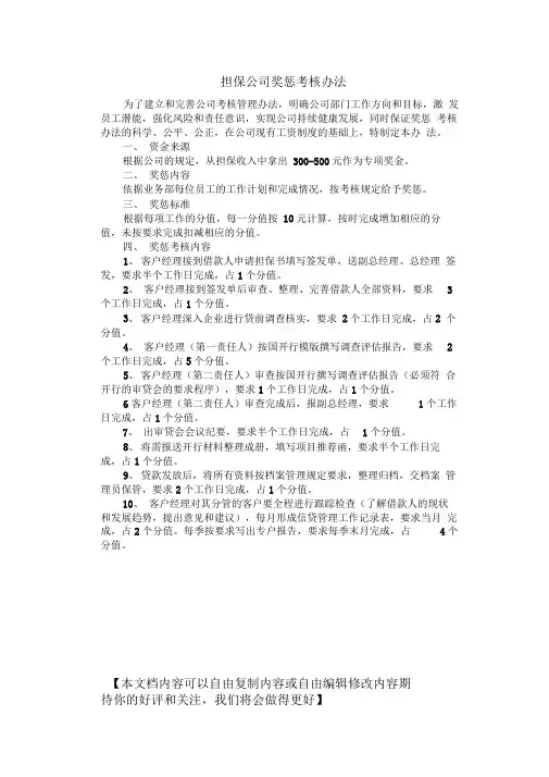担保公司奖惩考核办法最新版本