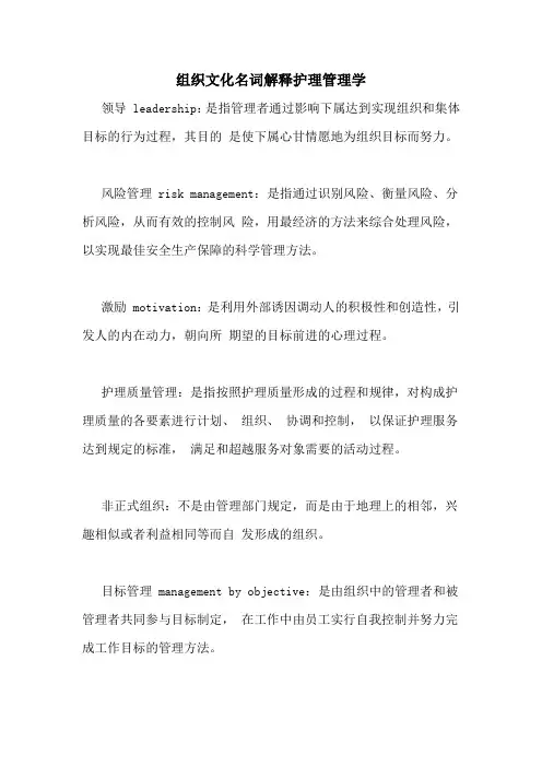 组织文化名词解释护理管理学