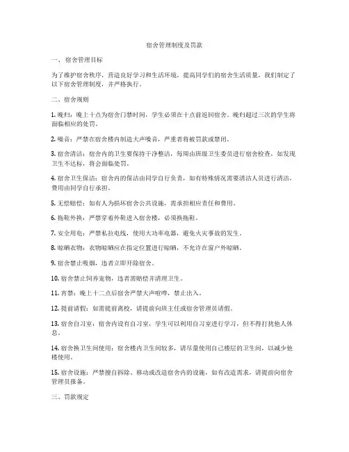 宿舍管理制度及罚款
