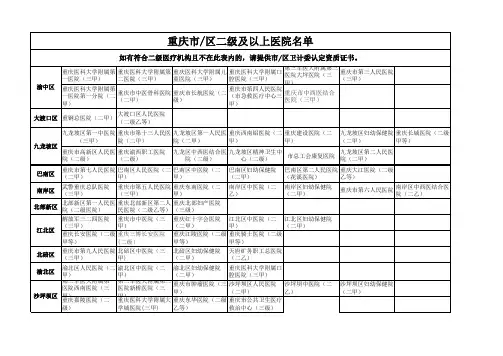 二级及以上医院名单