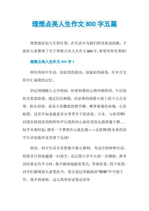 理想点亮人生作文800字五篇