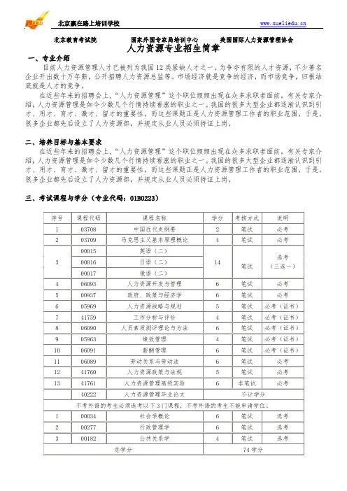 北京大学自考人力资源管理招生简章