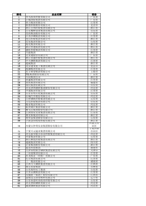 2019中国民营企业制造业500强