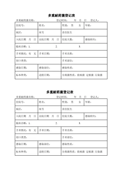 多重耐药菌登记表