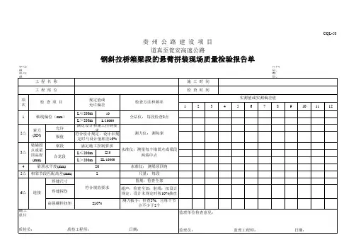 钢斜拉桥箱梁段的悬臂拼装现场质量检验报告单