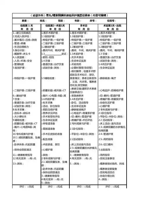 (泌尿外科)睾丸精索鞘膜积液临床护理路径表单(内容可编辑)