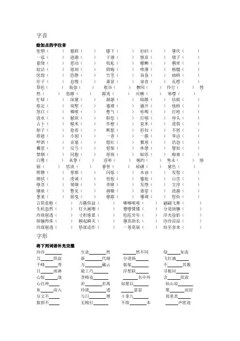 苏教版九年级(上)语文总复习：字音、字形