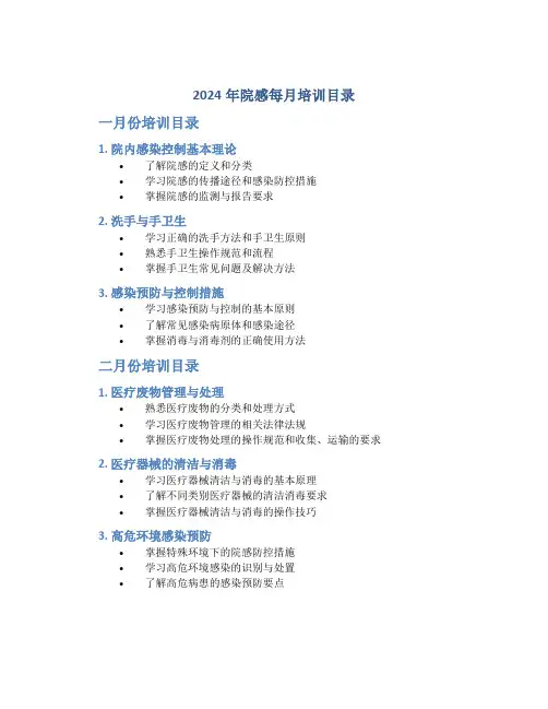 2024年院感每月培训目录