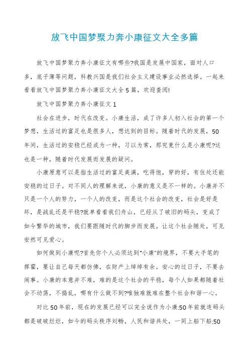 放飞中国梦聚力奔小康征文大全多篇
