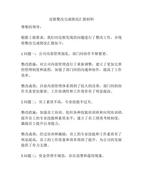 巡察整改完成情况汇报材料