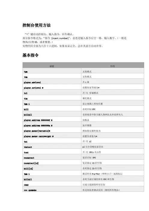 辐射4代码大全(整合版)