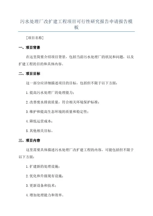 污水处理厂改扩建工程项目可行性研究报告申请报告模板