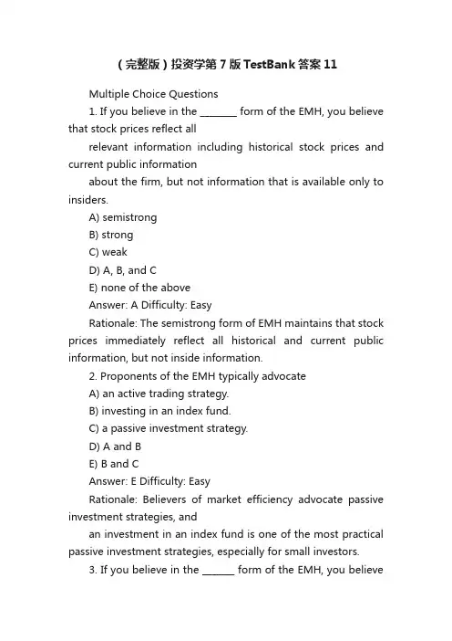 （完整版）投资学第7版TestBank答案11
