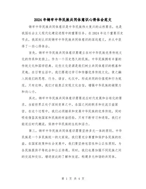 2024年铸牢中华民族共同体意识心得体会范文(2篇)