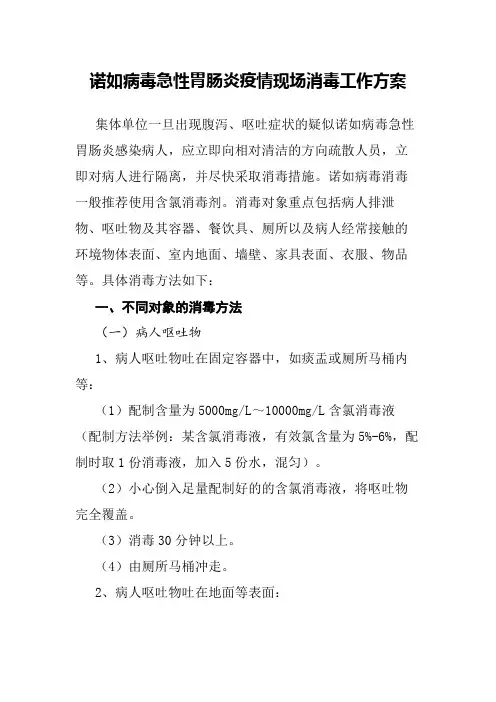 诺如病毒急性胃肠炎疫情现场消毒工作方案