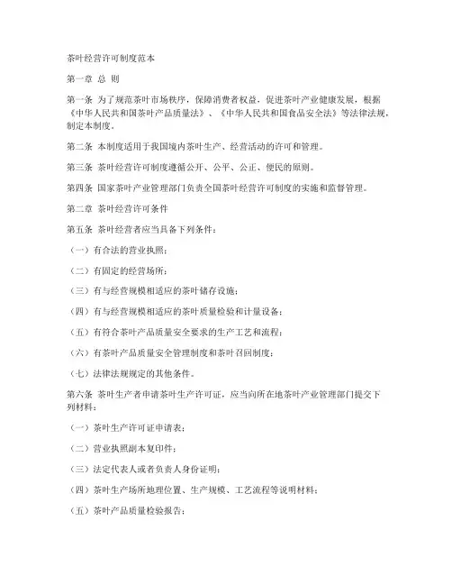 茶叶经营许可制度范本