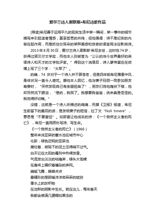 爱尔兰诗人谢默斯·希尼诗歌作品