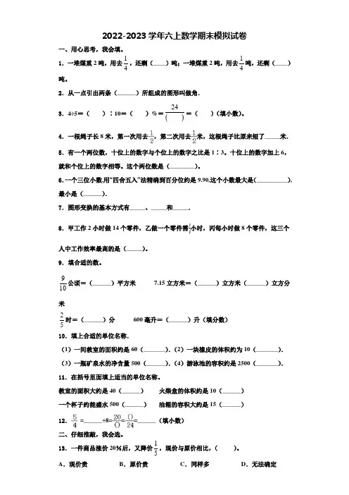 2022年山东省聊城市莘县数学六年级第一学期期末教学质量检测试题含解析