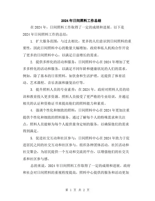 2024年日间照料工作总结