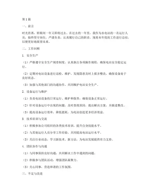 水电站人员年度总结(3篇)