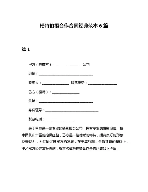 模特拍摄合作合同经典范本6篇