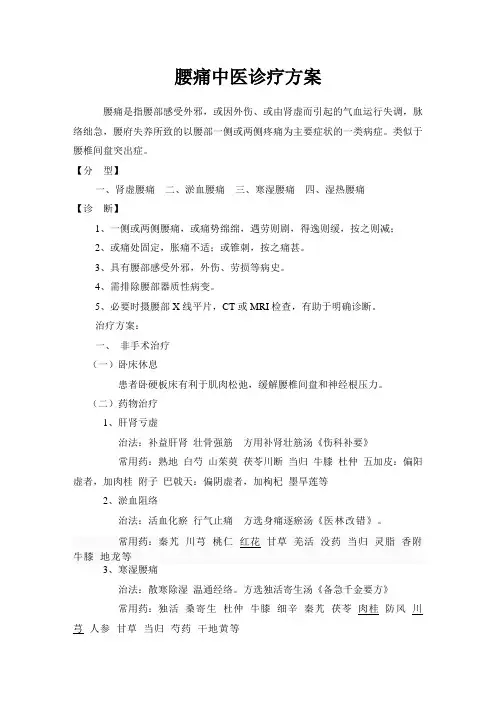 腰痛中医诊疗方案(DOC)