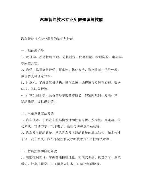 汽车智能技术专业所需知识与技能