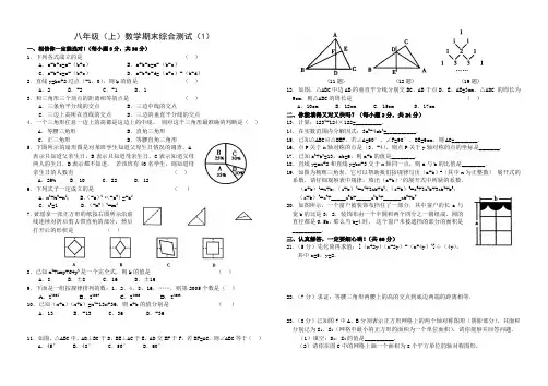 人教版八年级上数学期末考试试卷(免费、15套)