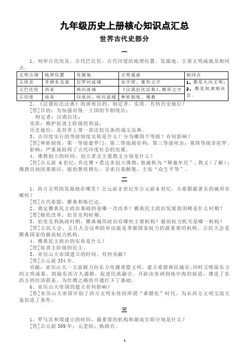 初中历史部编版九年级上册核心知识点整理汇总