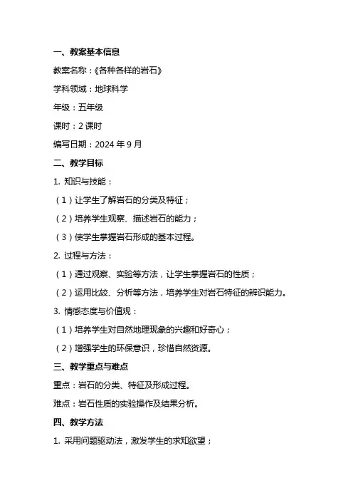 《各种各样的岩石》教案设计
