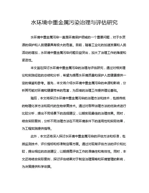 水环境中重金属污染治理与评估研究