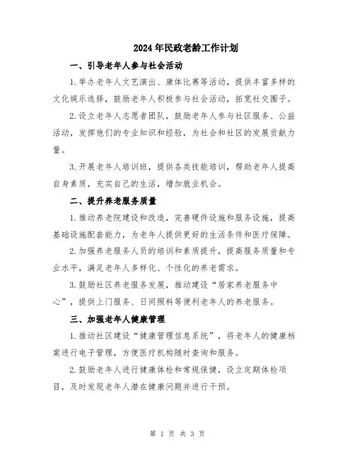 2024年民政老龄工作计划