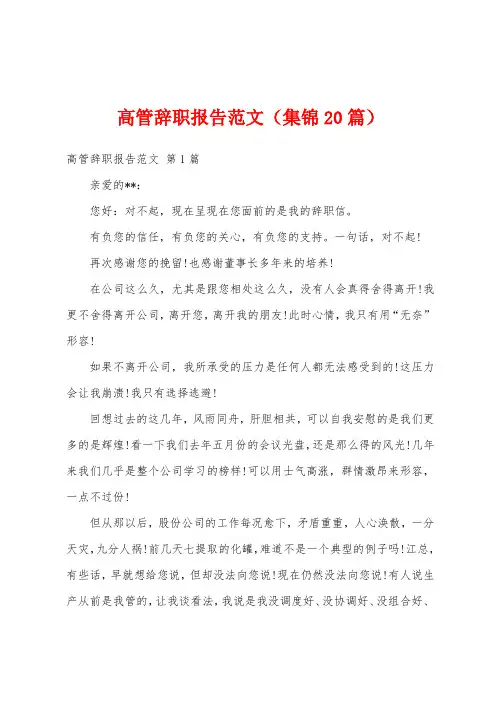 高管辞职报告范文(集锦20篇)