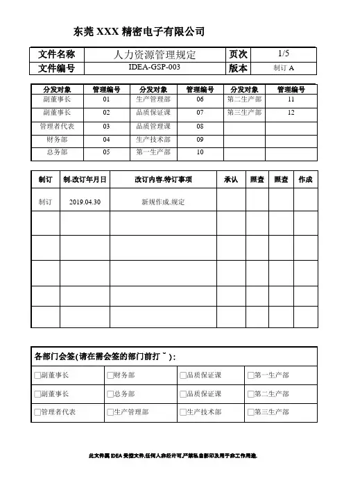 IATF16949-人力资源管理规定