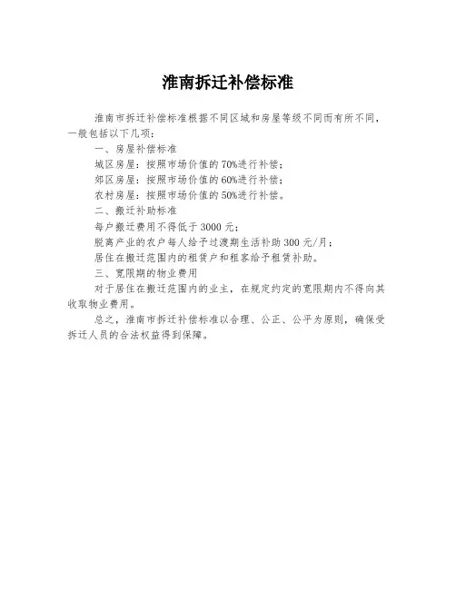 淮南拆迁补偿标准